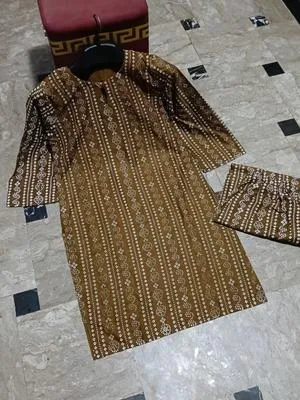 Beige Printed Linen 2-Piece Set for Eid & Festive Wear thumbnail 3