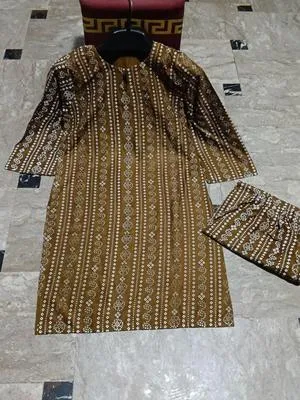 Beige Printed Linen 2-Piece Set for Eid & Festive Wear thumbnail 4