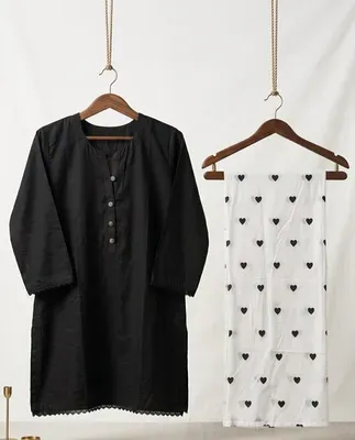 Stylish Women's Stitched Cotton Ensemble - 2 Pcs Shirt and Trouser Set Featuring Printed Patterns thumbnail 2
