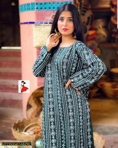 2 Pcs Summer Printed Linen Stitiched Suit