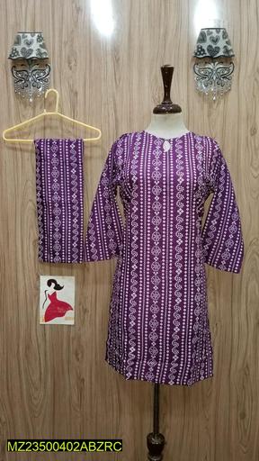 2 Pcs Summer Printed Linen Stitiched Suit