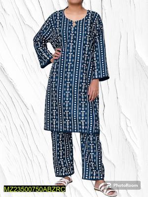 2 Pcs Women's Stitched Linen Printed Suit