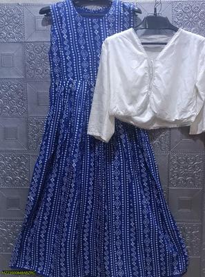 2 Pc Women's Stitched Linen Printed Maxi