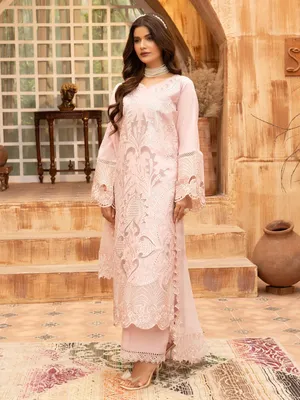 Zarar - U1A Embroidered Lawn Suit Set - 4 Pcs in Tea Pink thumbnail 2