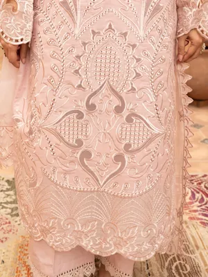 Zarar - U1A Embroidered Lawn Suit Set - 4 Pcs in Tea Pink thumbnail 3