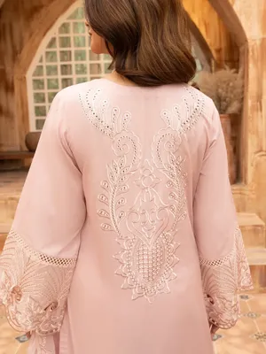 Zarar - U1A Embroidered Lawn Suit Set - 4 Pcs in Tea Pink thumbnail 4