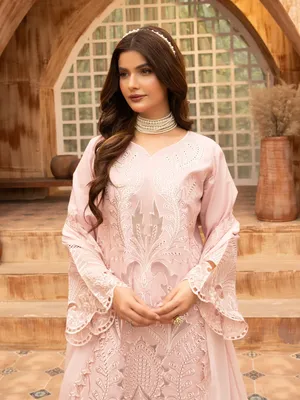 Zarar - U1A Embroidered Lawn Suit Set - 4 Pcs in Tea Pink thumbnail 6