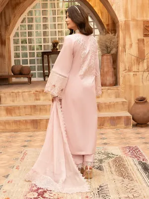 Zarar - U1A Embroidered Lawn Suit Set - 4 Pcs in Tea Pink thumbnail 7