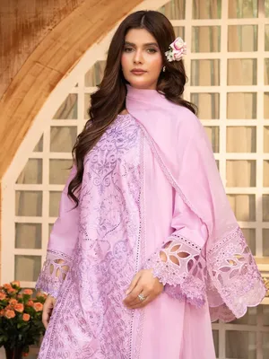 Simt - U3A Stylish Lilac Embroidered Women's Stitched Suit - 3 Pcs Set thumbnail 3