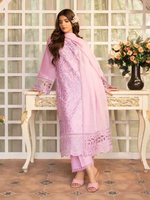Simt - U3A Stylish Lilac Embroidered Women's Stitched Suit - 3 Pcs Set thumbnail 4