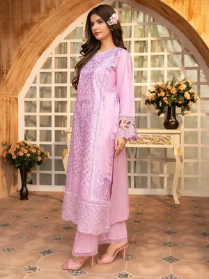 Simt - U3A Stylish Lilac Embroidered Women's Stitched Suit - 3 Pcs Set thumbnail 5