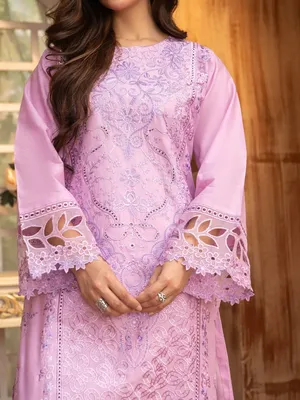Simt - U3A Stylish Lilac Embroidered Women's Stitched Suit - 3 Pcs Set thumbnail 6