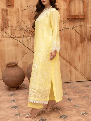 Ziya - U5A Stunning Lemon Embroidered Women's Stitched Suit - 3 Pcs Set thumbnail 2