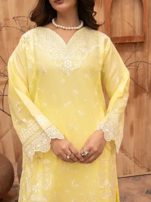 Ziya - U5A Stunning Lemon Embroidered Women's Stitched Suit - 3 Pcs Set thumbnail 4