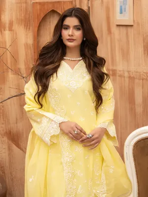 Ziya - U5A Stunning Lemon Embroidered Women's Stitched Suit - 3 Pcs Set thumbnail 5