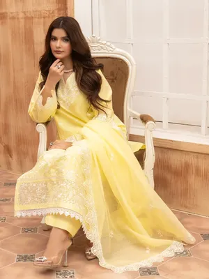 Ziya - U5A Stunning Lemon Embroidered Women's Stitched Suit - 3 Pcs Set thumbnail 6