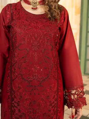 Simt - U3B Maroon Embroidered Lawn Suit for Women - 3 Pcs Set thumbnail 2