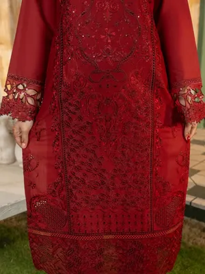 Simt - U3B Maroon Embroidered Lawn Suit for Women - 3 Pcs Set thumbnail 3