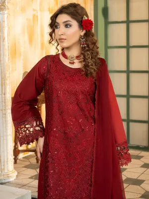 Simt - U3B Maroon Embroidered Lawn Suit for Women - 3 Pcs Set thumbnail 6
