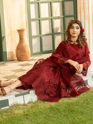 Simt - U3B Maroon Embroidered Lawn Suit for Women - 3 Pcs Set thumbnail 9