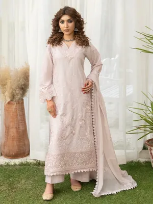 Ziya - U5B Stunning Embroidered Lawn Suit for Women - 3 Pcs Set in Beige thumbnail 2