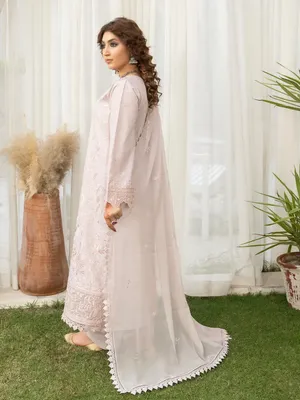 Ziya - U5B Stunning Embroidered Lawn Suit for Women - 3 Pcs Set in Beige thumbnail 4