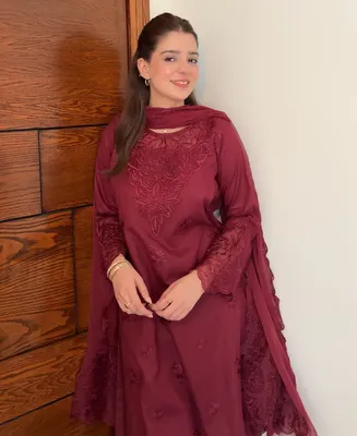 Rose Wine - 3 Piece Embroidered Lawn Cotton Suit thumbnail 2