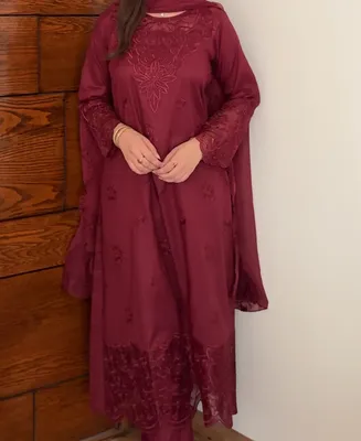 Rose Wine - 3 Piece Embroidered Lawn Cotton Suit thumbnail 3