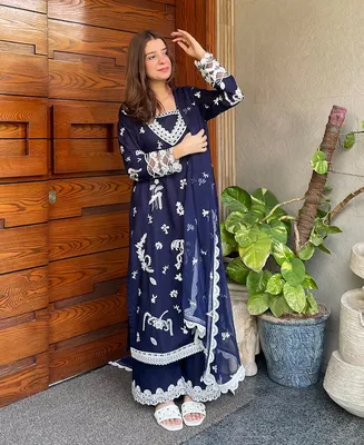 Navy Monarch - 3 Piece Lawn Cotton Embroidered Dress thumbnail 2