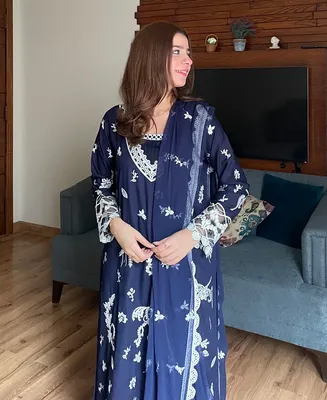 Navy Monarch - 3 Piece Lawn Cotton Embroidered Dress thumbnail 4