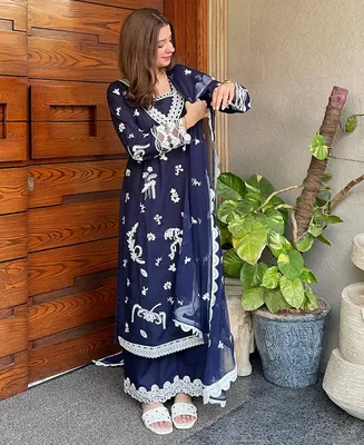 Navy Monarch - 3 Piece Lawn Cotton Embroidered Dress thumbnail 5