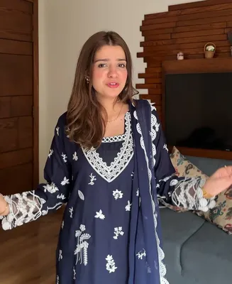 Navy Monarch - 3 Piece Lawn Cotton Embroidered Dress thumbnail 6