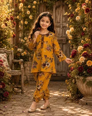 Stylish Printed Kurta Set for Girls - 2 Pcs thumbnail 2