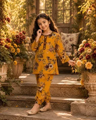 Stylish Printed Kurta Set for Girls - 2 Pcs thumbnail 3