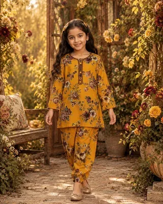 Stylish Printed Kurta Set for Girls - 2 Pcs thumbnail 4