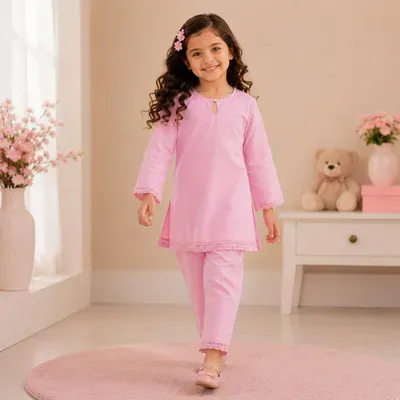 Stylish Girl's Kurta And Trouser Set - 2 Pcs thumbnail 4