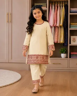 Charming Girl's Cotton Kurta and Trouser Set - 2 Pcs  thumbnail 2