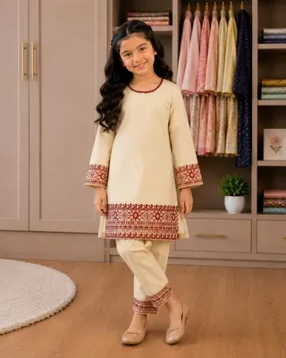 Charming Girl's Cotton Kurta and Trouser Set - 2 Pcs  thumbnail 4