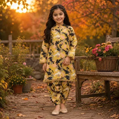 Charming Girl's Cotton Printed Kurta And Trouser Set - 2 Pcs