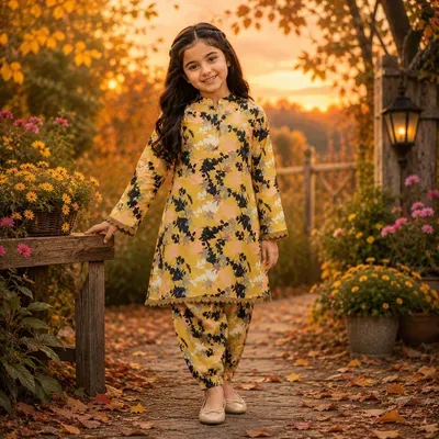 Charming Girl's Cotton Printed Kurta And Trouser Set - 2 Pcs thumbnail 2