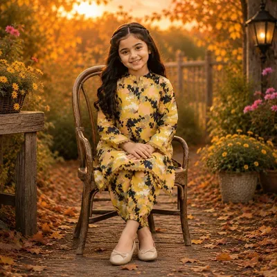 Charming Girl's Cotton Printed Kurta And Trouser Set - 2 Pcs thumbnail 3