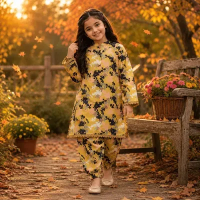 Charming Girl's Cotton Printed Kurta And Trouser Set - 2 Pcs thumbnail 4
