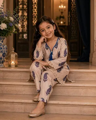 Girl's Silk Kurta and Trouser Set - 2 Pcs thumbnail 4