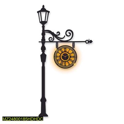 Vintage Street Lamp Wall Clock 48x12 Inch Warm Backlight thumbnail 2