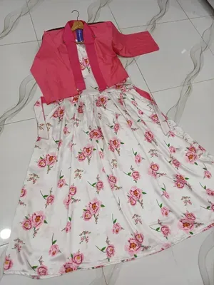 Stunning Pink Printed Maxi and Jacket Set - 2 Pcs thumbnail 2