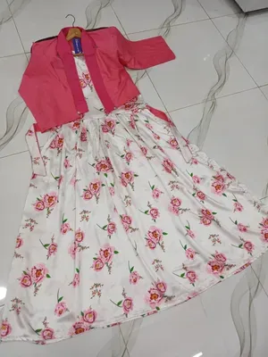 Stunning Pink Printed Maxi and Jacket Set - 2 Pcs thumbnail 3