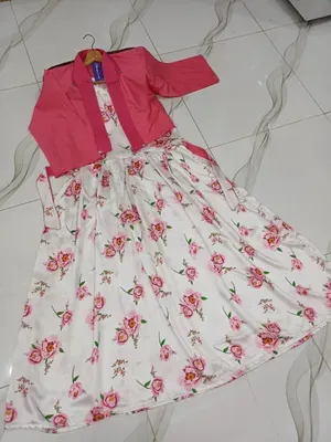 Stunning Pink Printed Maxi and Jacket Set - 2 Pcs thumbnail 4