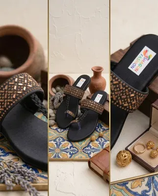 Women's Black Embroidered Flat Sandals thumbnail 6