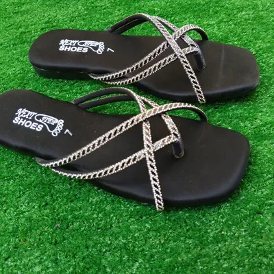Women's Black Rhinestone Chain Strap Flat Sandals thumbnail 5