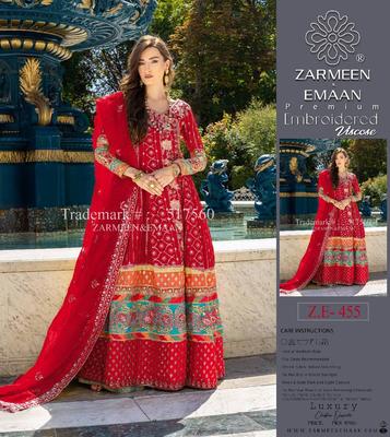 3 Pcs Women's Unstitched Viscose Plain Suit